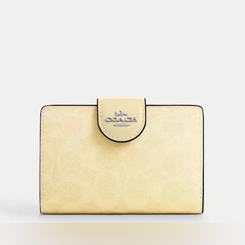Coach Medium Corner Zip Wallet In Signature Canvas CW786 In Silver/Hay